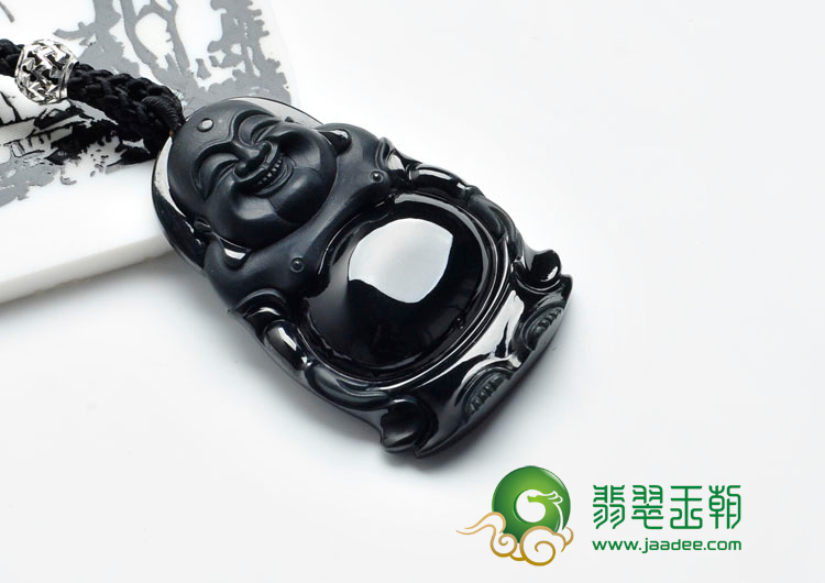 冰种墨翠缅甸翡翠站佛挂件