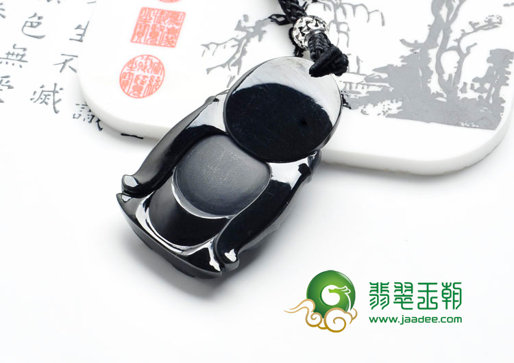 冰种墨翠缅甸翡翠站佛挂件