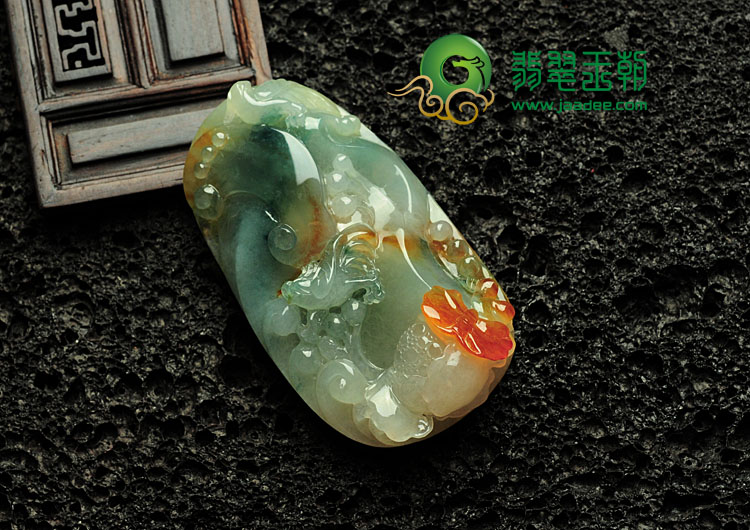 糯冰种红黄翡飘花缅甸翡翠三鹊报喜挂件
