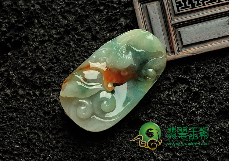 糯冰种红黄翡飘花缅甸翡翠三鹊报喜挂件
