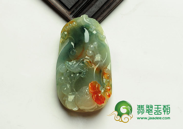 糯冰种红黄翡飘花缅甸翡翠三鹊报喜挂件