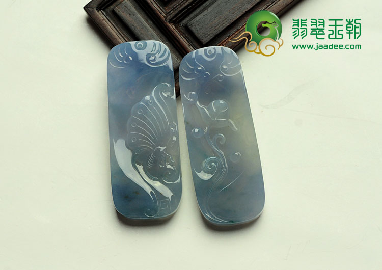 糯冰种紫罗兰缅甸翡翠蝶恋花挂件（一对）