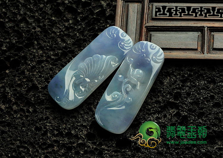 糯冰种紫罗兰缅甸翡翠蝶恋花挂件（一对）
