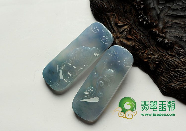 糯冰种紫罗兰缅甸翡翠蝶恋花挂件（一对）