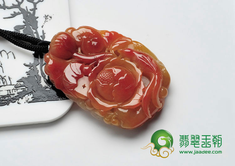 糯冰种红黄翡缅甸翡翠鸟语花香挂件