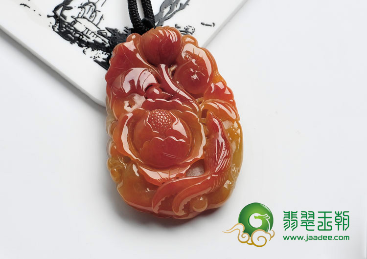 糯冰种红黄翡缅甸翡翠鸟语花香挂件