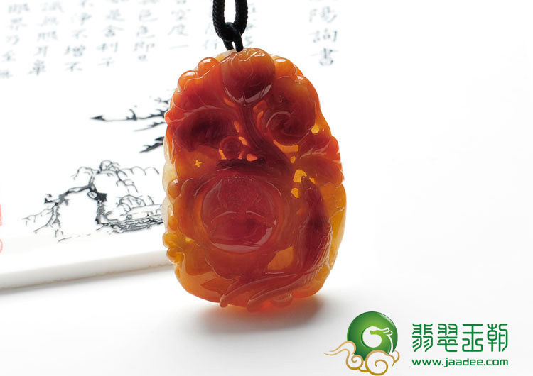 糯冰种红黄翡缅甸翡翠鸟语花香挂件