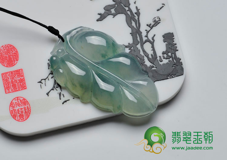 冰种飘花缅甸翡翠叶子挂件