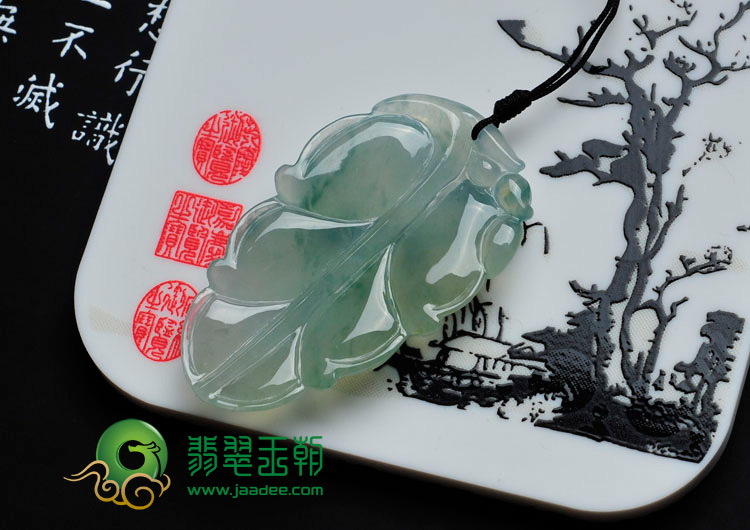 冰种飘花缅甸翡翠叶子挂件