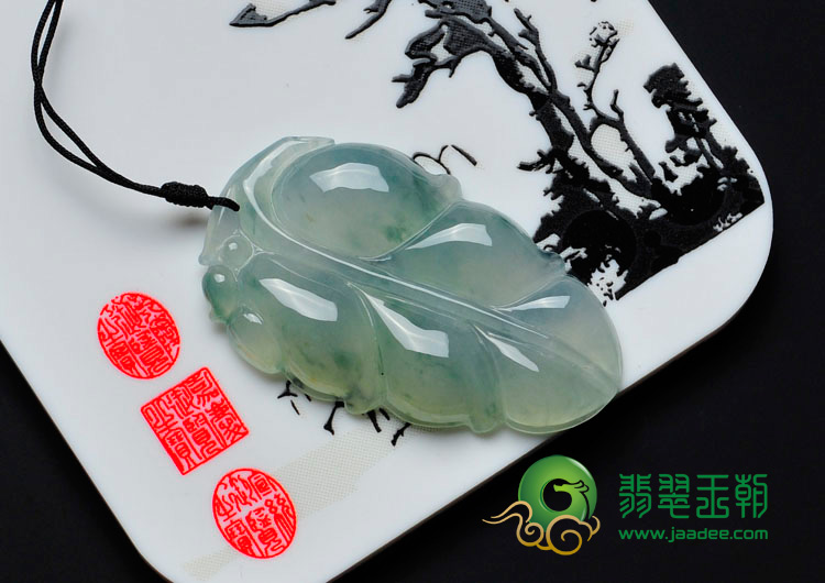 冰种飘花缅甸翡翠叶子挂件