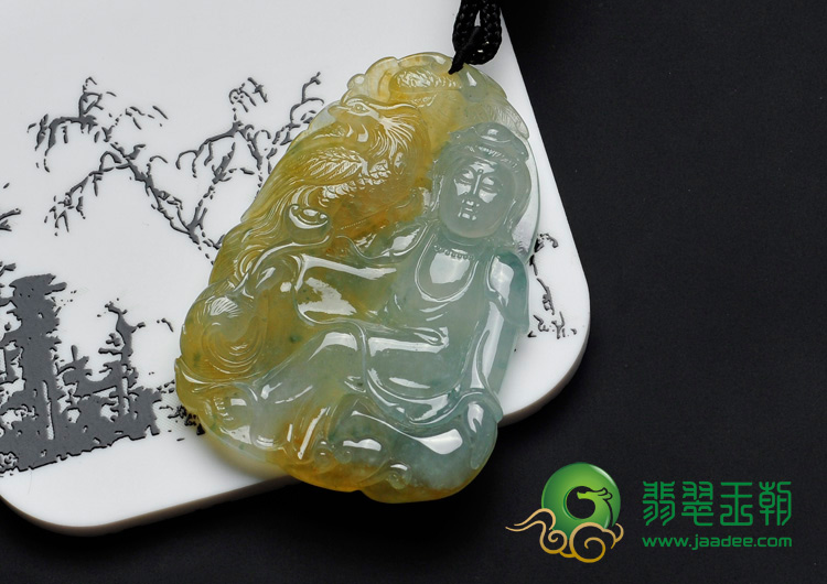冰种黄翡略飘花缅甸翡翠凤凰观音挂件