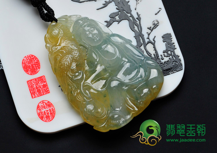 冰种黄翡略飘花缅甸翡翠凤凰观音挂件