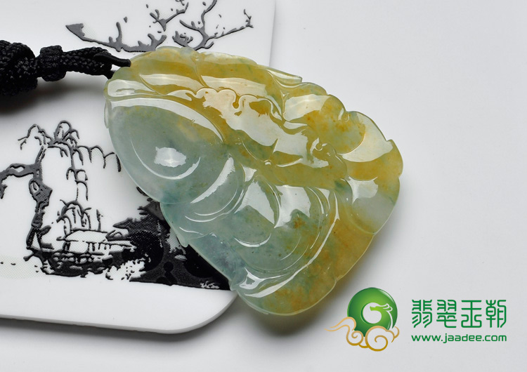 冰种黄翡略飘花缅甸翡翠凤凰观音挂件
