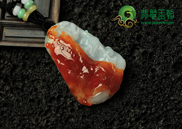 糯冰种红翡缅甸翡翠一路连科挂件