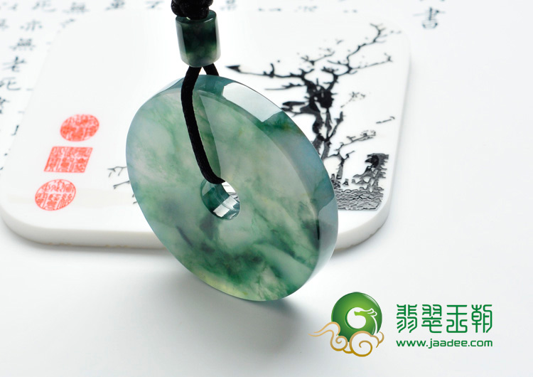 冰种飘花缅甸翡翠平安扣挂件