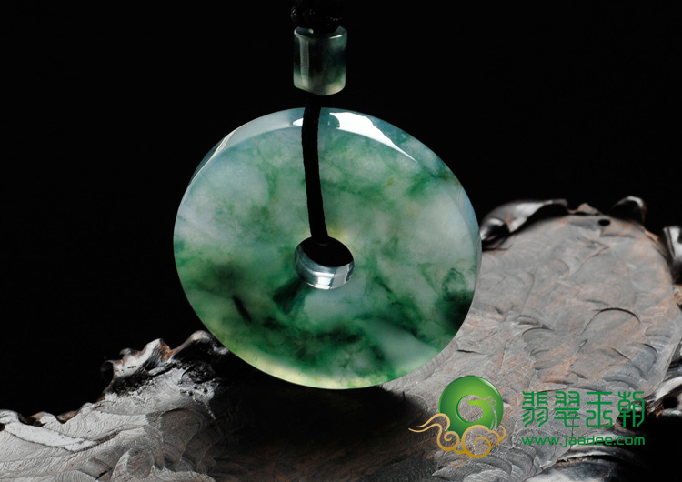 冰种飘花缅甸翡翠平安扣挂件