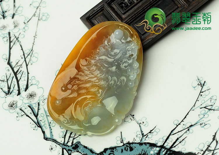 冰种红黄翡缅甸翡翠狼头挂件