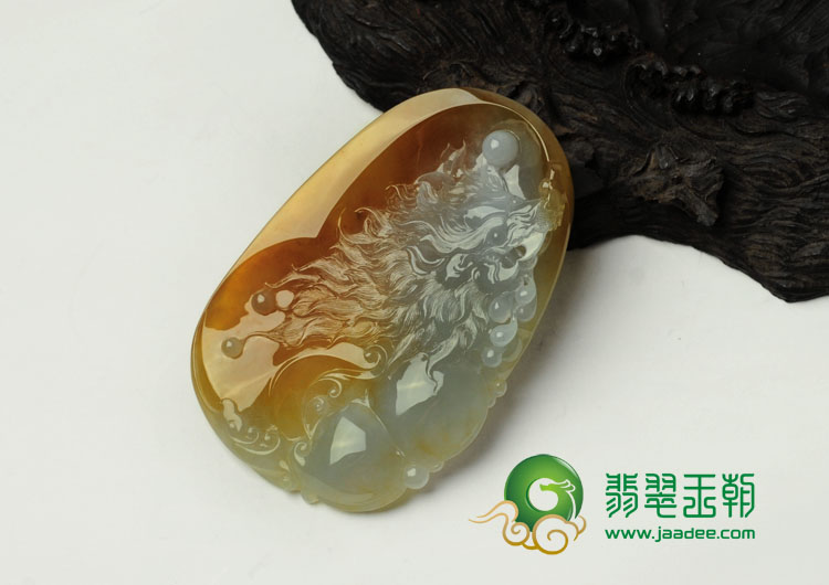 冰种红黄翡缅甸翡翠狼头挂件