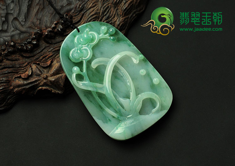糯冰种飘花缅甸翡翠岁寒三友挂件