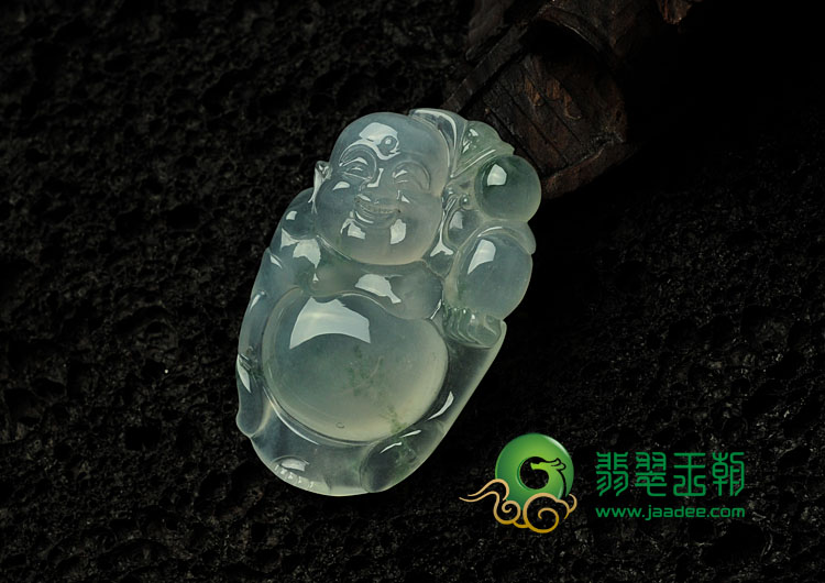 冰玻种飘花缅甸翡翠逍遥佛挂件
