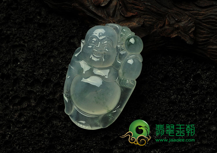 冰玻种飘花缅甸翡翠逍遥佛挂件