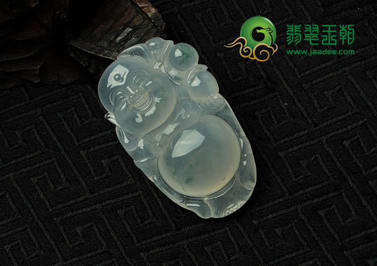 冰种略飘花缅甸翡翠逍遥佛挂件