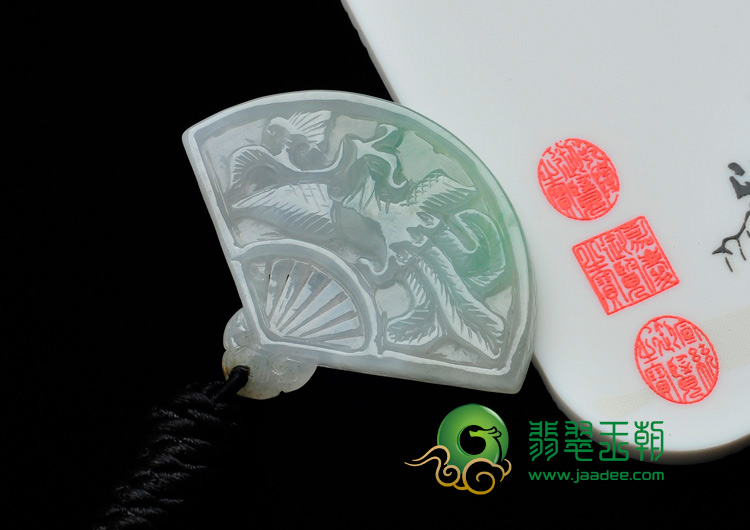 糯冰种晴水略带翠缅甸翡翠有凤来仪挂件