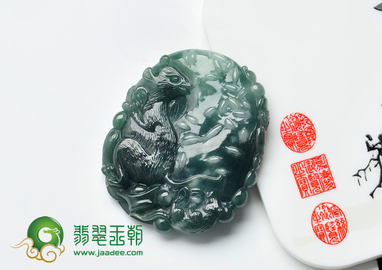 糯冰种油青缅甸翡翠老鼠爱大米挂件