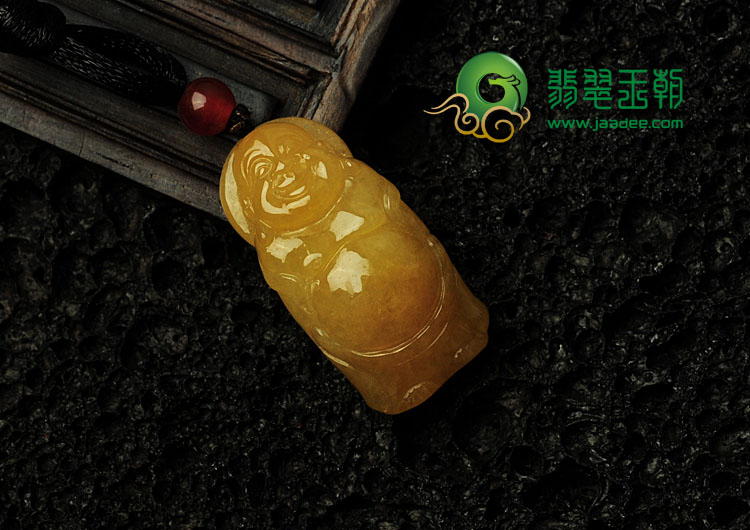 糯冰种黄翡缅甸翡翠站佛挂件