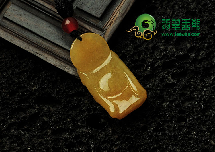 糯冰种黄翡缅甸翡翠站佛挂件