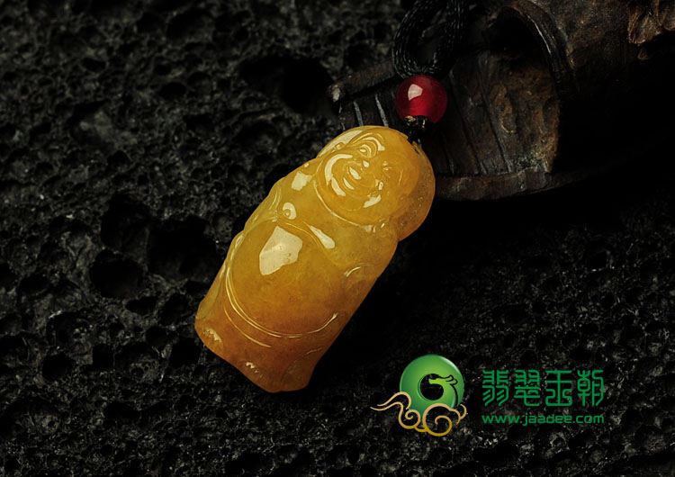 糯冰种黄翡缅甸翡翠站佛挂件