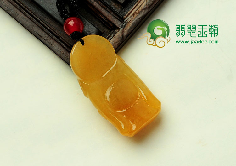 糯冰种黄翡缅甸翡翠站佛挂件