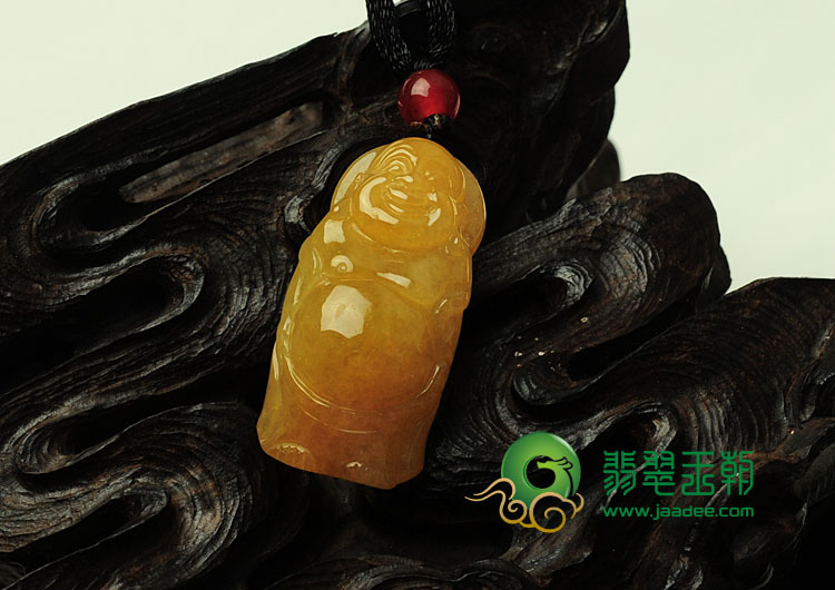 糯冰种黄翡缅甸翡翠站佛挂件