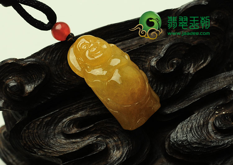 糯冰种黄翡缅甸翡翠站佛挂件