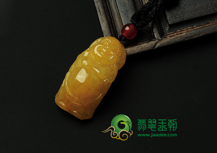 糯冰种黄翡缅甸翡翠站佛挂件