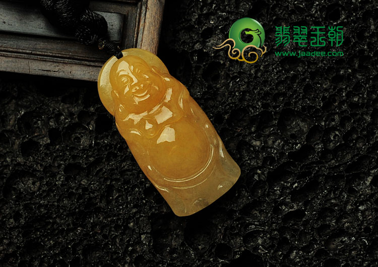 糯冰种黄翡缅甸翡翠站佛挂件
