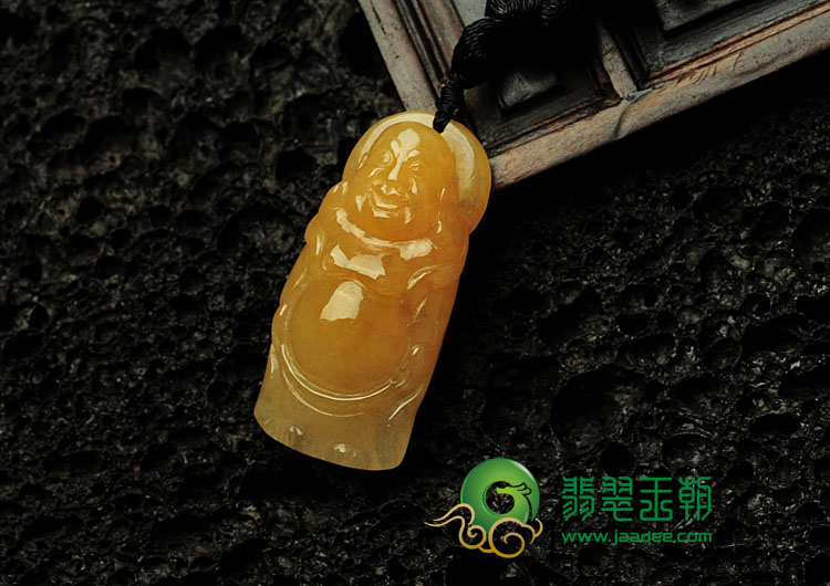 糯冰种黄翡缅甸翡翠站佛挂件