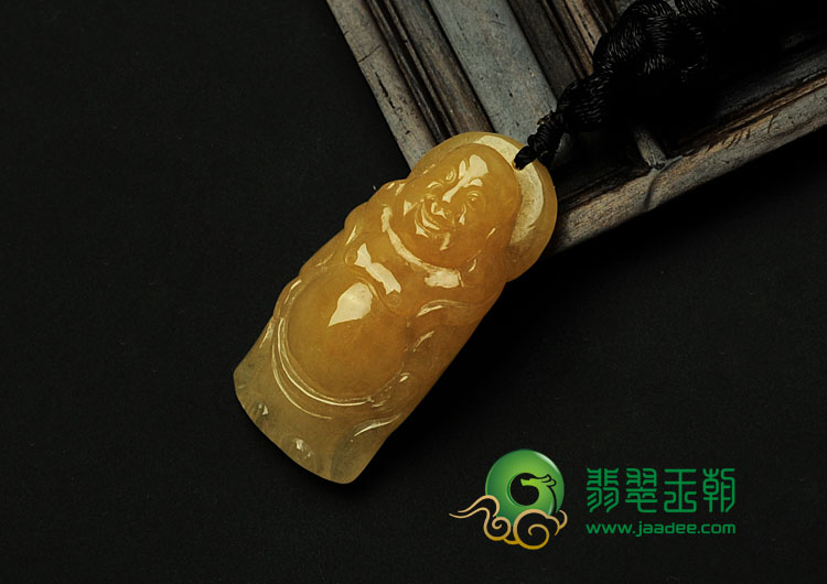 糯冰种黄翡缅甸翡翠站佛挂件