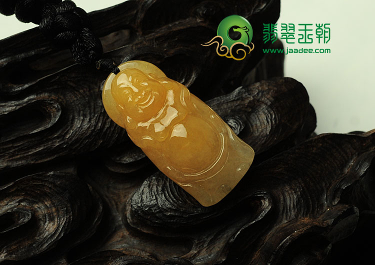 糯冰种黄翡缅甸翡翠站佛挂件