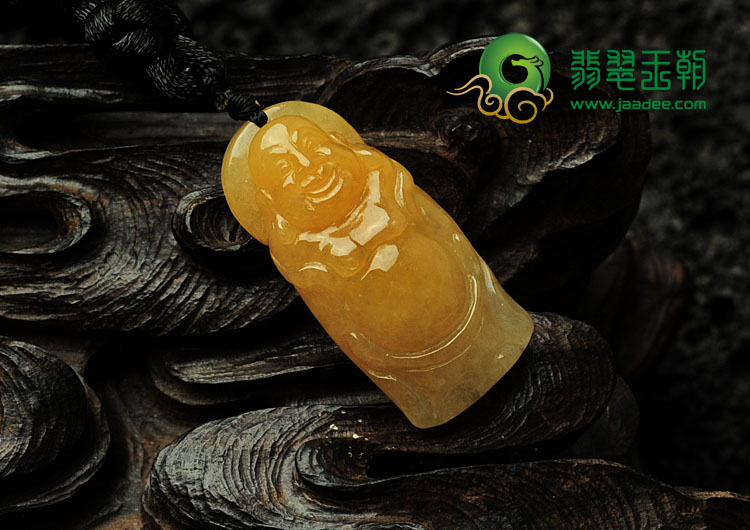 糯冰种黄翡缅甸翡翠站佛挂件