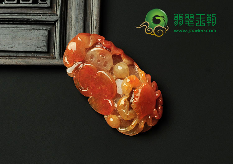 糯冰种红黄翡缅甸翡翠富甲天下挂件