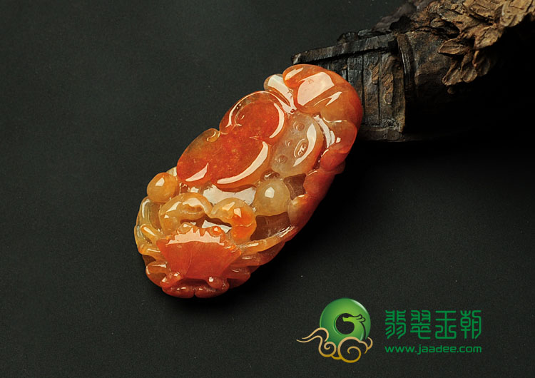 糯冰种红黄翡缅甸翡翠富甲天下挂件