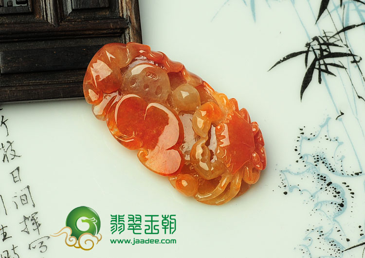 糯冰种红黄翡缅甸翡翠富甲天下挂件