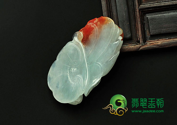 糯冰种红黄翡缅甸翡翠蝶恋花挂件