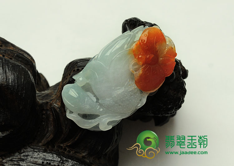糯冰种红黄翡缅甸翡翠蝶恋花挂件