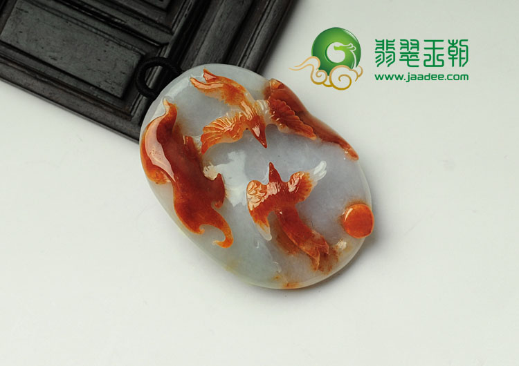 糯冰种红翡淡紫罗兰缅甸翡翠双喜临门挂件