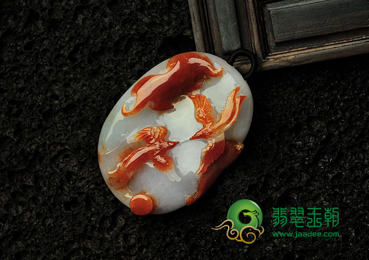 糯冰种红翡淡紫罗兰缅甸翡翠双喜临门挂件