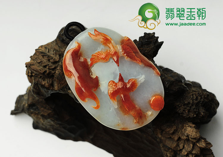 糯冰种红翡淡紫罗兰缅甸翡翠双喜临门挂件
