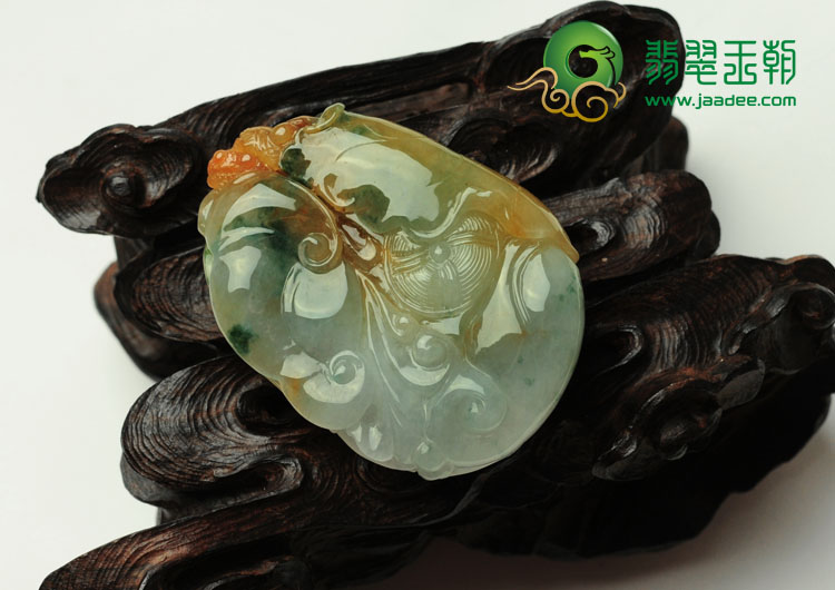 糯冰种黄翡飘花缅甸翡翠百年好合挂件