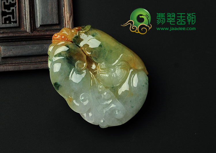 糯冰种黄翡飘花缅甸翡翠百年好合挂件
